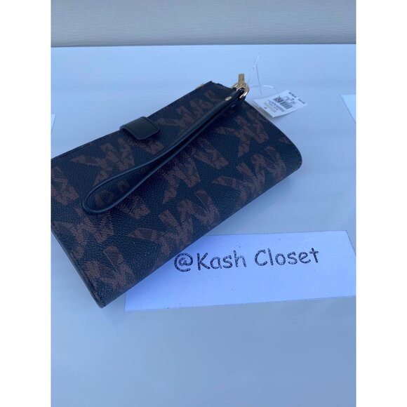 Michael Kors wristlet double zip phone wallet MK Signature Black Multi - Picture 2 of 10